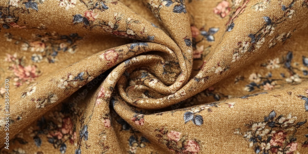 Poster tweed cotton fabric in golden brown features a lovely floral pattern, creating a rich texture and ba