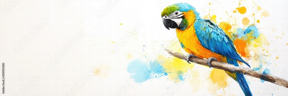 Aufkleber bright parrot illustration perched on a branch with colorful splashes for creative design. generativ