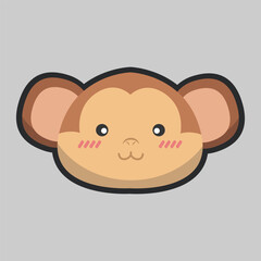 monkey head with outline flat vector design.