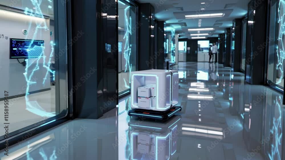 Poster advanced robotics in modern office setting showcasing innovative technology and automation