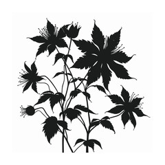 Decorative flower and leaves silhouettes. Vector illustration