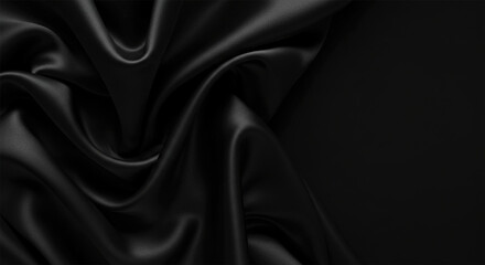 Fototapeta premium Abstract black background. Black silk satin texture background. Beautiful soft folds on the fabric. Black elegant background with copy space for your design.