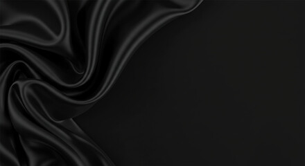 Fototapeta premium Abstract black background. Black silk satin texture background. Beautiful soft folds on the fabric. Black elegant background with copy space for your design.