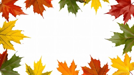 Vibrant maple leaf frame on white background