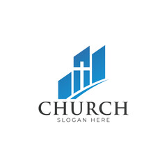 Christian Cross Church logo design vector illustration. cross logo with leaves around it