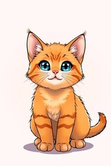 Fototapeta premium Vibrant anime-style illustration of an adorable orange tabby cat with bright blue eyes and soft, fluffy furs the cat's curious expression