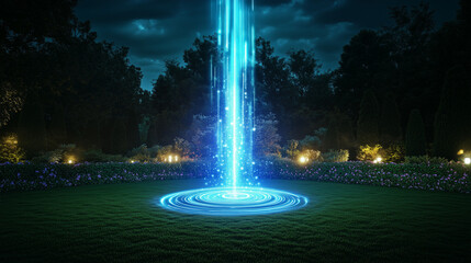 Global Network Connection Visualized in a Vibrant Garden Setting