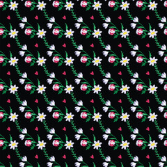 Fototapeta premium Lovely pattern design with flowers and hearts.