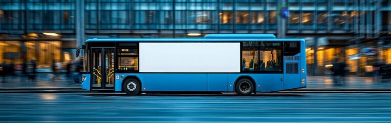Naklejka premium Blue City Bus with White Advertising Space for Mockup Designs