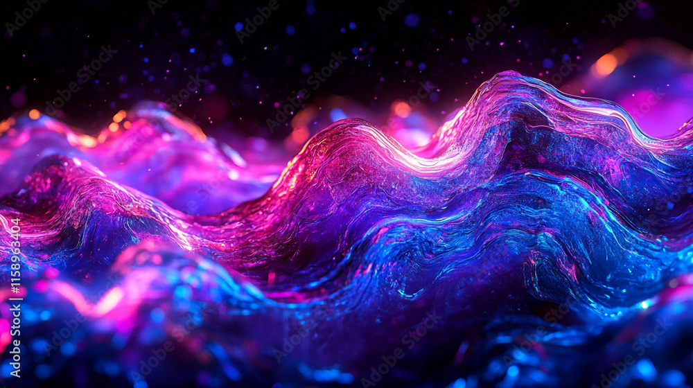 Poster vibrant abstract waves showcase dynamic colors and textures in a surreal nighttime setting