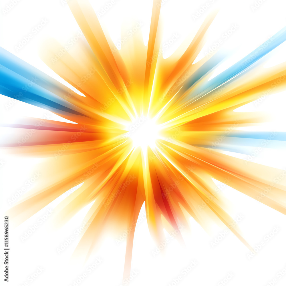 Poster colorful burst of light with rays extending outward on a white isolated background.