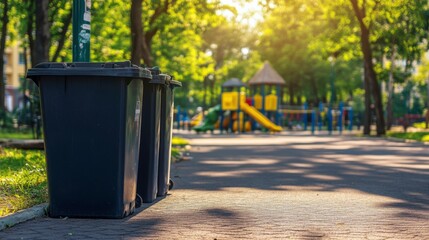 Waste Containers Near Playground in Public Park