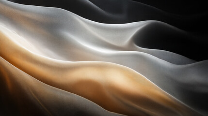Obraz premium Waves of translucent fabric ripple softly in shades of gold and silver under gentle light