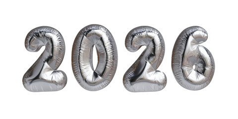 Metallic Silver Balloon 2026 in 3d for New Year's Eve	