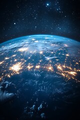 Fototapeta premium Earth at night, city lights, space view.