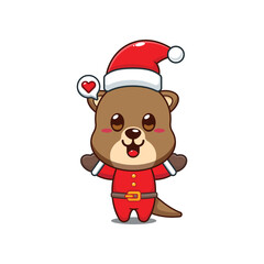 Cute otter as a santa claus in Christmas day.
