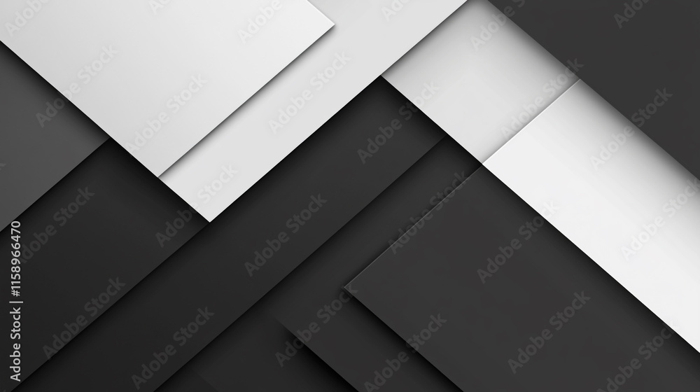 Poster abstract composition of overlapping black and white geometric shapes creating a modern artistic desi