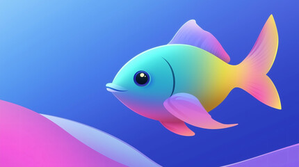 Illustration of a colorful fish swimming on an abstract background creating a sense of tranquility and fantasy.