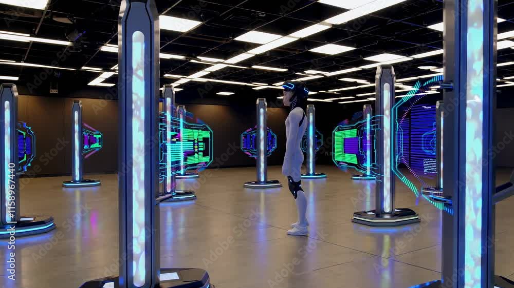 Aufkleber futuristic technology showcase in an immersive virtual reality environment with glowing displays