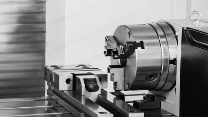 Manufacturing CNC professional lathe machine, Industrial concept.