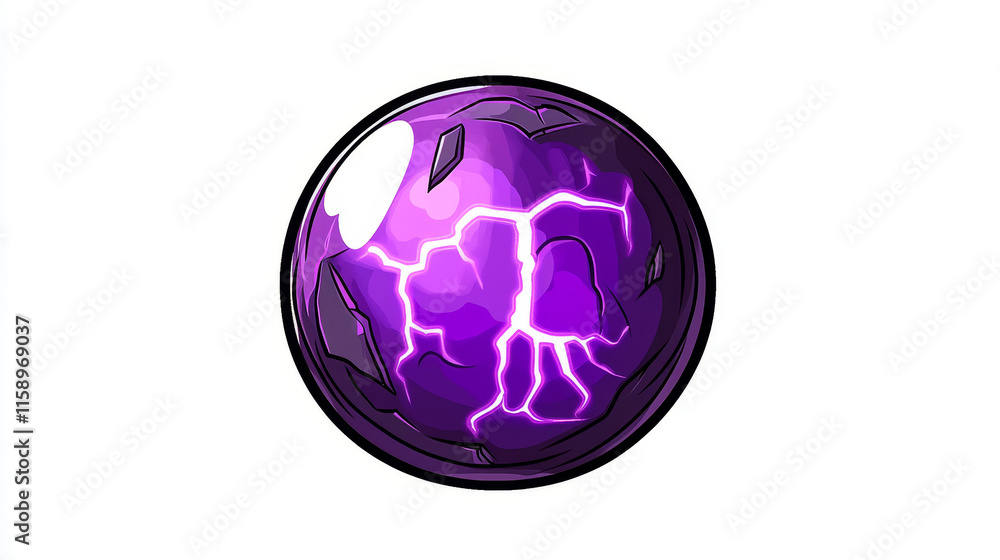 Poster magic electric lightning ball animation sprite for game vector design. purple thunder energy attack 