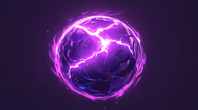 Magic electric lightning ball animation sprite for game vector design. Purple thunder energy attack fx set for video explosion. Special frame element for powerful weapon explode or wizard spell.