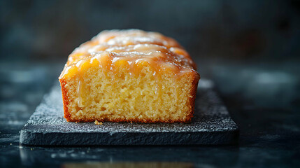 A moist vanilla loaf cake topped with a glossy sweet glaze. Perfectly baked with a golden crust and tender crumb, this dessert is ideal for tea time or a simple indulgence.