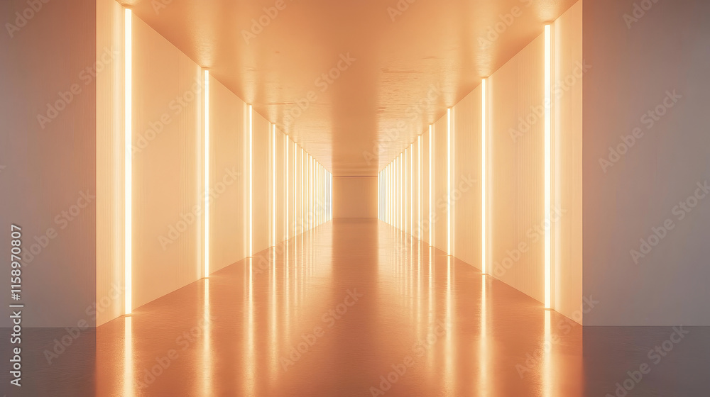 Poster abstract empty shining corridor interior with illumination. futuristic technology design. 3d render 