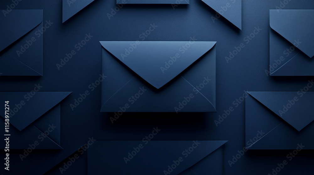 Aufkleber dark blue envelopes arranged in a flat pattern against a textured background create an elegant visua
