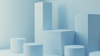 Abstract Blue Geometric Shapes Minimalist Design