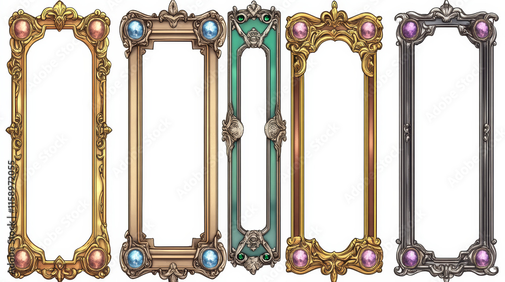 Poster empty rectangle frames in medieval style for game ui design. vector cartoon set of user interface el