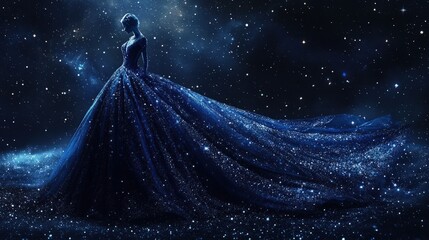 A Celestial Gown Under a Starry Night Sky
