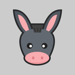 Donkey head with outline flat vector design.