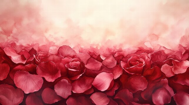 Create a romantic valentine rose petal bed watercolor artwork private setting soft and dreamy atmosphere perfect for personal messages