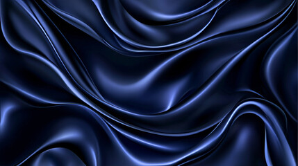 Fototapeta premium Blue silk fabric background with liquid ripples and folds effect. Realistic vector illustration of navy satin cloth texture with waves flow. Luxury smooth and soft drapery material or curtain surface.