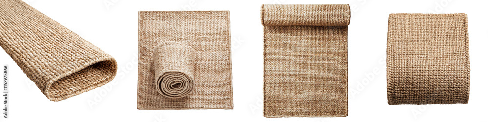 Poster assortment of natural woven textures and patterns in earthy tones such as jute burlap linen and canv
