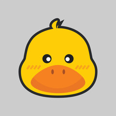 yellow duck head with outline flat vector design.