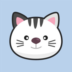 white cat head with outline flat vector design.