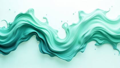 Abstract turquoise liquid paint flow with smooth curves and waves on a light background

