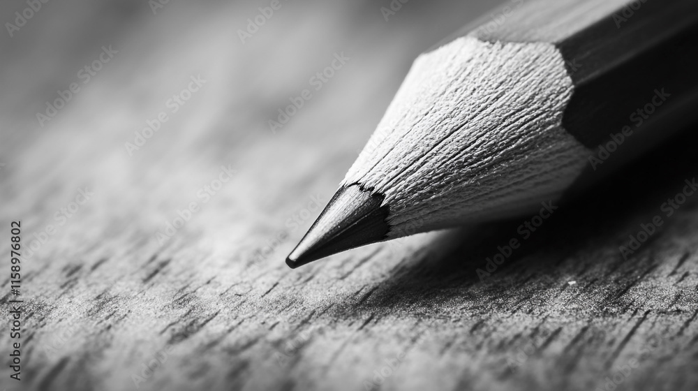 Poster close-up view of a sharpened pencil resting on a wooden surface