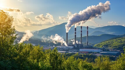 Air Pollution Over Mountain Town in Bright Afternoon Light