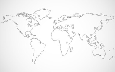Simple world map in line style. Outline flat world map. Vector sign on white background