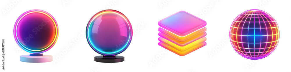 Aufkleber vibrant and colorful collage of various 3d geometric shapes and forms including spheres cubes and ab