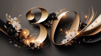 Elegant Gold Number 30 Anniversary Design with Floral Elements