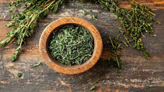 essential oil and wormwood mortar. Selective focus