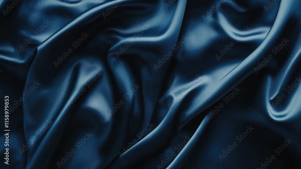 Poster rich blue silk fabric elegantly draped with soft folds creating a luxurious texture and depth