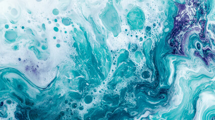 Obraz premium Swirling blue and green patterns create an abstract ocean wave effect with foam details in a colorful display
