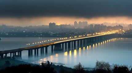 Fototapeta premium Dramatic Cityscape with Smog and Evening Light