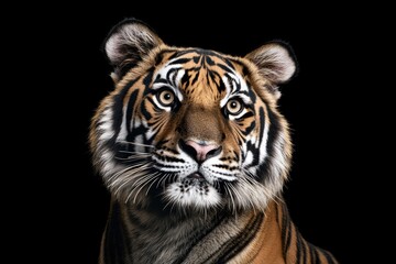 Striking close-up of a tiger's head revealing intense eyes and vibrant fur patterns