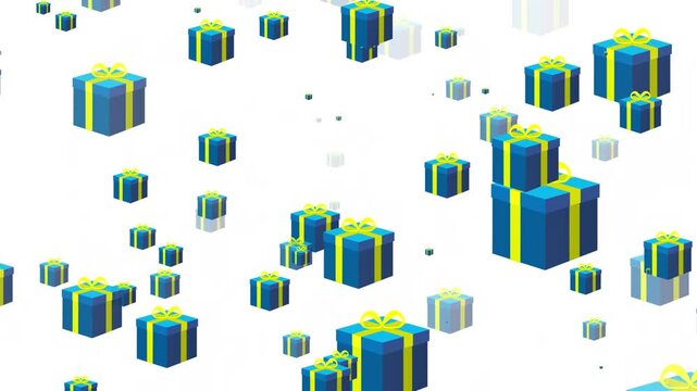 Rain of gift boxes on a white background, a perfect animation for video elements with a business theme.  Seamless animation for business.